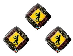 18" Zombie Party DANGER ZOMBIES CROSSING Foil Halloween Balloons/Pack of 3 - Picture 1 of 1
