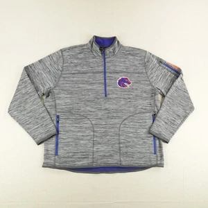 Boise State Broncos Sweater Men 2XL Gray Grid Fleece 1/2 Zip Pullover Sweatshirt - Picture 1 of 11