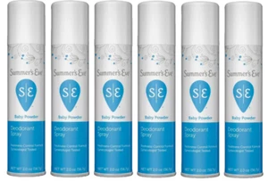 6 BOTTLES Summer's Eve Baby Powder 2oz/ 56.7g Feminine Deodorant Spray (6 PACK) - Picture 1 of 1