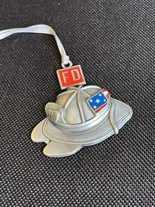 Fireman Fire Department Pewter Helmet Christmas Ornament 2002 Used Station 25 - Picture 1 of 3