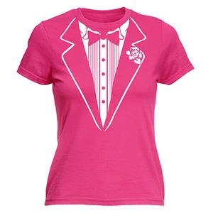 Tuxedo WOMENS T-SHIRT - Tee Tie Hen Do Party Bachelorette Funny birthday gift - Picture 1 of 8