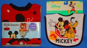 Disney Mickey Mouse Boys 2 PC Sleepwear Cotton Pajamas-12 mo-18 mo-2T-Bonus Bib  - Picture 1 of 9