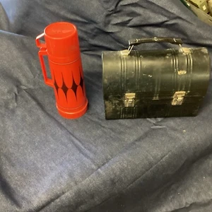 Vintage Aladdin Kaffee Suppe Thermoskanne rot/schwarz 1 Quart Glaseinsatz 12" & Mittagessen Bo - Bild 1 von 4