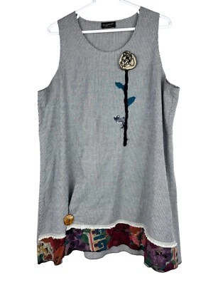 Lee Andersen A Line Dress Pinstripe Flower Artsy Art to Wear USA Lagenlook Sz L - Изображение 1 из 4