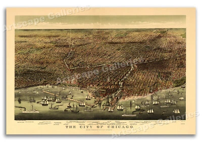 1892 Chicago Illinois Vintage Old Panoramic City Map - 16x24 - Image 1 of 3