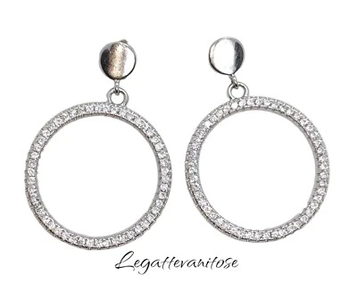 Orecchini Donna in Argento 925 Orecchini pendenti Cerchio  Con zirconi Bianchi - Immagine 1 di 4