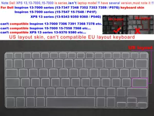 Keyboard Cover Skin for Dell XPS 13-9343 9350 9360 P54G 15-7547 7548 P41F P57G - Picture 1 of 4