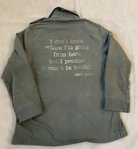 Smash Style oliv Militärjacke Herren klein David Bowie Zitat abgenutzt *lesen - Bild 1 von 15