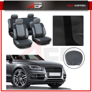 Black Gray Universal Car Auto Seat Covers W/Headrest Covers Full Set For Dodge - Picture 1 of 10