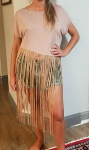 Zara Cropped Box Tee Fringed Bottom Cute  Brown Rose Soft Sexy Short Sleeve Fun - Picture 1 of 9