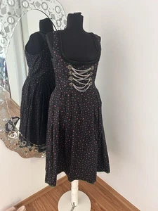 Vestido Marjo Dirndl Negro Floral S Eur 36 Alemán Tradicional Oktoberfest - Imagen 1 de 6