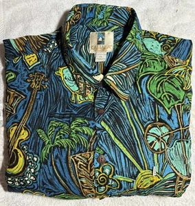 Vintage Kahala Hawaiian Shirt XL Coconut Shell Buttons Tiki Theme Seahorse Fish - Picture 1 of 7