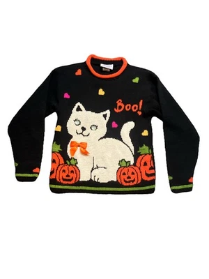Suéter Vintage Heartworks Niñas 10/12 Años 80 Halloween Calabazas Gato Blanco ¡Boo! Foto 1 de 4