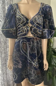 Mini Vestido Farm Rio Nuevo con Etiquetas Azul Floral Glamour Bufanda Terciopelo Talla L - Imagen 1 de 8