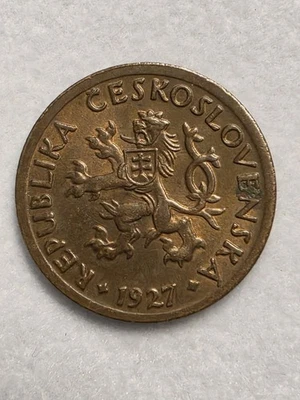 CZECHOSLOVAKIA 1927 10 HALERU, CHARLES BRIDGE PRAGUE & CZECH LION, Bronze - Image 1 of 2