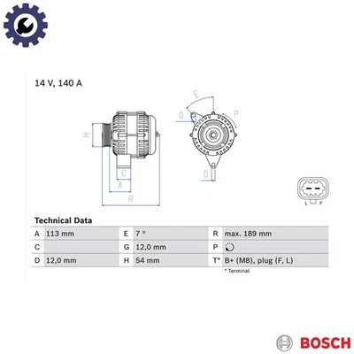 ALTERNATOR 0 986 083 820 FOR VAUXHALL ZAFIRA/Mk/III ASTRA/VI CASCADA INSIGNIA - Image 1 of 4