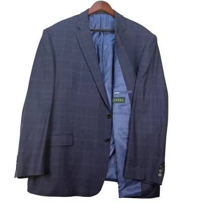 Lauren Ralph Lauren Mens Navy Plaid Wool Silk Blend Sport Coat Blazer 54R - Image 1 of 4
