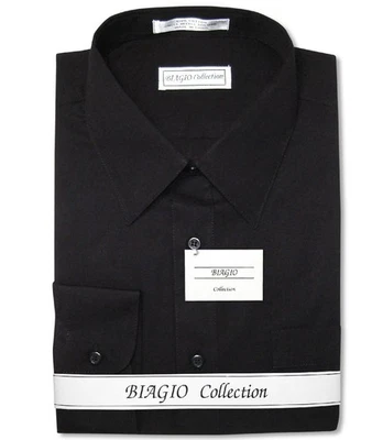 Camisa de vestir Biagio para hombre 100 % ALGODÓN color NEGRO liso talla 15 32/33 Foto 1 de 4