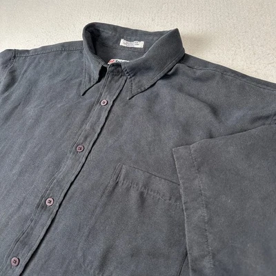 Vintage Anchor Blue Shirt Mens 2XL Black Sunwashed Button Up Textured Y2K Velour - Image 1 of 4