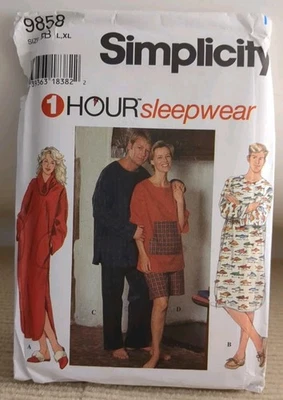 Simplicity 9858 Sleepwear Nightshirt Top Pant Misses Men's Teens Sz L XL UNCUT - Image 1 of 4