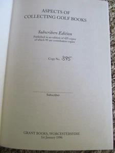 ASPECTS OF COLLECTING GOLF BOOKS  SUBSCRIBERS EDITION 395/425  1996  NICE - Picture 1 of 8