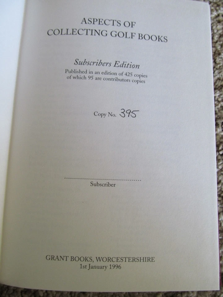 ASPECTS OF COLLECTING GOLF BOOKS  SUBSCRIBERS EDITION 395/425  1996  NICE - Image 1 of 4