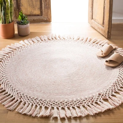 Tapete de área SAFAVIEH Sahara Collection 3 redondo rosa SAH490U feito à mão boho borla - Imagem 1 de 3