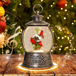 Christmas Cardinal Snow Globe 12.5In High, Musical Snow Globe Lantern Lights wit - Picture 1 of 12
