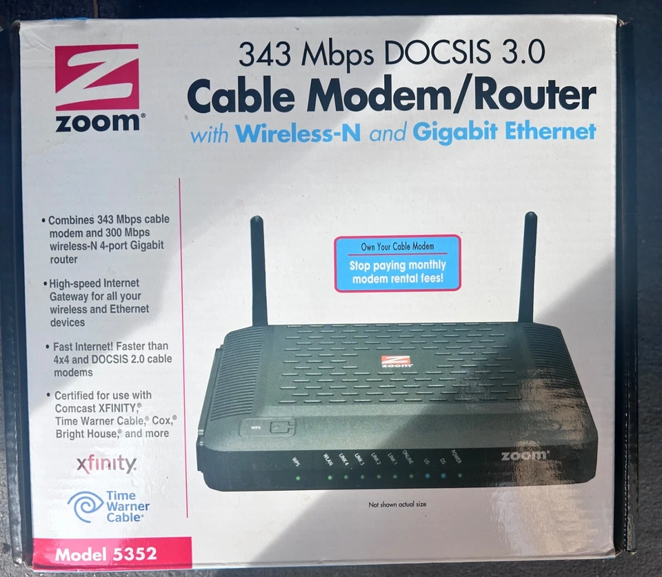 Zoom 343 Mbps DOCSIS 3.0 Cable Modem Model: 5341 Open Box With Adapter - Image 1 of 1