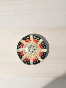 Strathearn Millefiori Concentric Paperweight Red Yellow Black Base Labeled Vtg - Picture 1 of 7