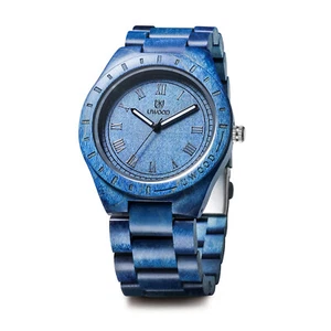 UWOOD Mens Wood Watch Blue Stabilized Wood Solid Wooden Watch Relogio Masculino - Picture 1 of 5