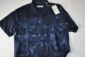 Tommy Bahama Camp Shirt Lei Embroidered Silk Blue Note SS New $188 Medium M - Picture 1 of 5