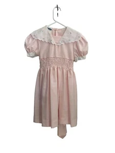 Vintage Polly Flinders Mädchen gesmoktes Kleid Größe 7 pfirsichrosa - Bild 1 von 7