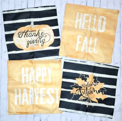 Decorative Fall Pillow Covers 18x18 Happy Harvest Hello Fall Farmhouse Autumn - Image 1 of 4