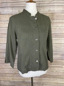 Giacca leggera Christopher Banks Small nuova con etichetta misto lino verde oliva con bottoni - Foto 1 di 11