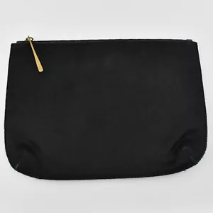 Jigsaw Black Leather Hide Cotton Lining Zipped Pouch Clutch Bag Pony Alana? - Picture 1 of 23