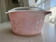 Gooseberry Pyrex 1 Qt Pink White #473 Vintage W/ Lid Collectable 6x3.5 Inch