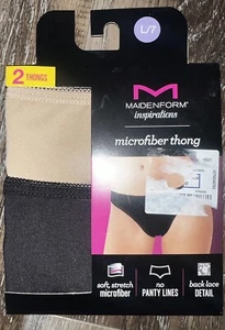Maidenform 2-Pair Womens Thong Underwear Panties Polyester Blend Stretch ~ L/7 - Picture 1 of 3