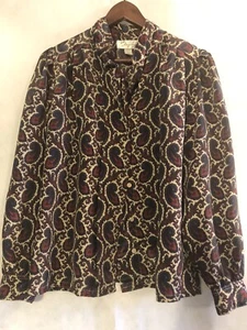 Shapley Red Paisley Women's Blouse 80’s 90’s Vintage Sheer Button Top Size 12 - Picture 1 of 7