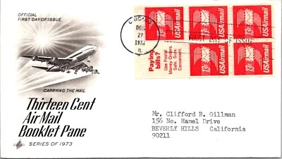 FDC 1973 SC #C83 Artcraft Cachet - Chicago ILL - Plate Blk Of 5 + Label - F77064 - Image 1 of 2