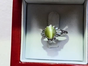 GIA-ZERTIFIZIERTER NATÜRLICHER CHRYSOBERYLL-KATZENAUGE-DIAMANTRING PLATIN 6,5 5,7 GR - Bild 1 von 15