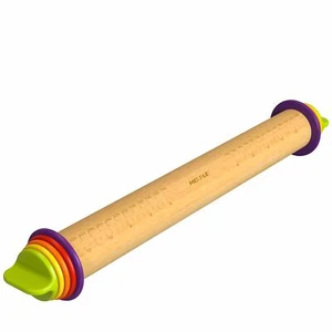 Adjustable Wooden Rolling Pin with 4 Thickness Rings for Dough Pizza Pastry - Picture 1 of 9