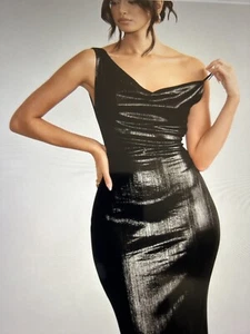 Club L London Galaxy Shimmer Cowl Front Black Tie Evening Maxi Dress Size Us 6 - Picture 1 of 5