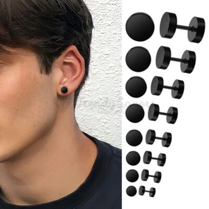 Black Surgical Stainless Steel Fake Gauges Ear Cheater Plug 3-12mm Stud Earrings - Picture 1 of 103
