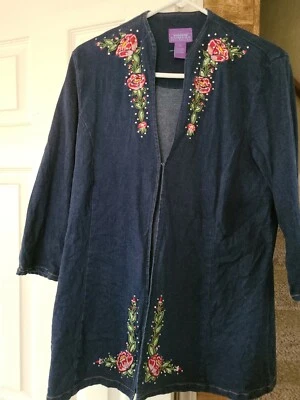 Chaqueta Jean NUEVA SIN ETIQUETAS COLECCIÓN SUZANNE SOMERS Bordada Floral Estrás Talla S Foto 1 de 4