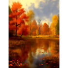 Autumn on Steroids Painting Trees by Lake Landscape Warm Canvas Poster Art