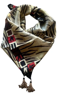 ETRO Bufanda Seda Estampado Animal Logo Borla Cuentas Cuadrada NUEVA EN BOLSA Foto 1 de 4