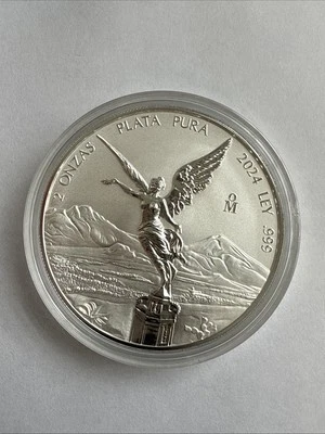 Moeda de prata 2024 México Libertad prova reversa 2 oz em cápsula em perfeito estado - Imagem 1 de 2