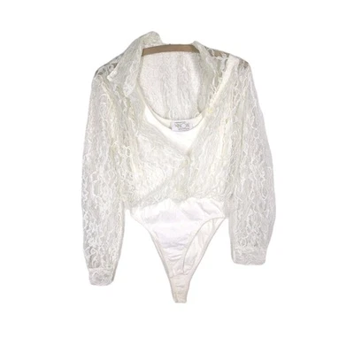 Camisa De Colección Años 90 Leotardo Encaje Capas Abotonada Marfil Transparente S M Ninon de Lenclos Foto 1 de 4