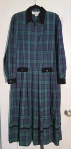 Susan Bristol Kleid Größe 12 Vintage Blackwatch kariert Samt Academia Midi Maxi - Bild 1 von 8